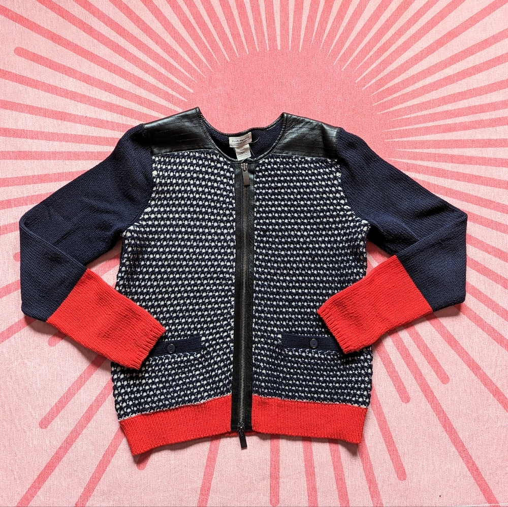 Club Monaco Italian Wool Sweater with Leather Detailing